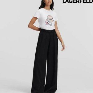 Karl Lagerfeld Black Cuffed-Hem Flare Dress pants size  14